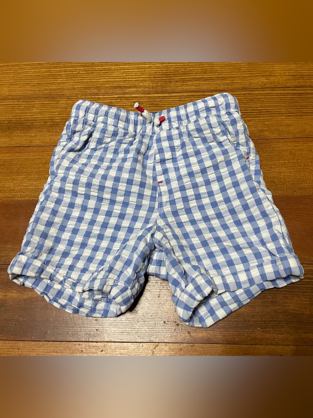 Baby Boden Blue & White Gingham Shorts Size 18-24 Months